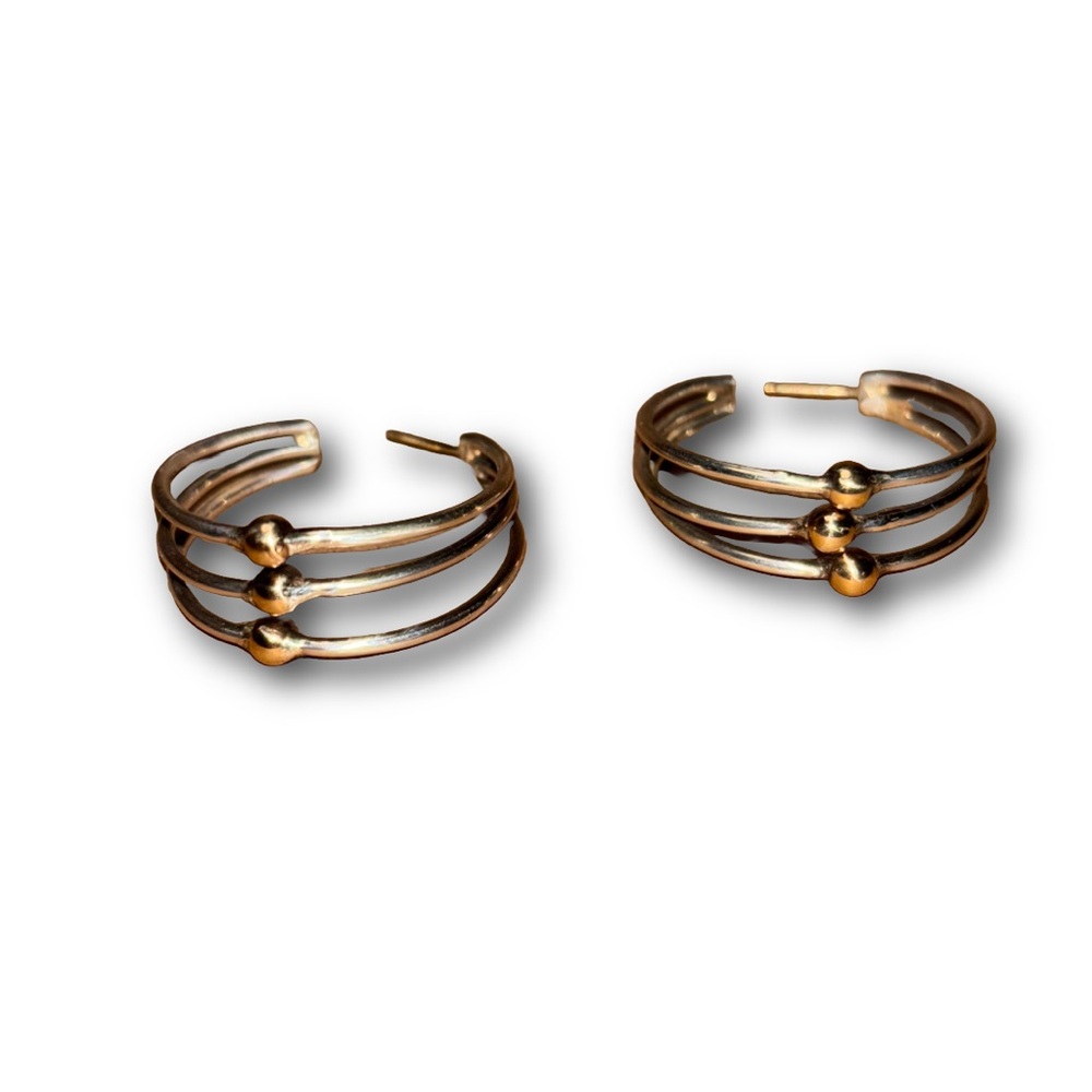 Vintage Triple Band silver Hoop Earrings